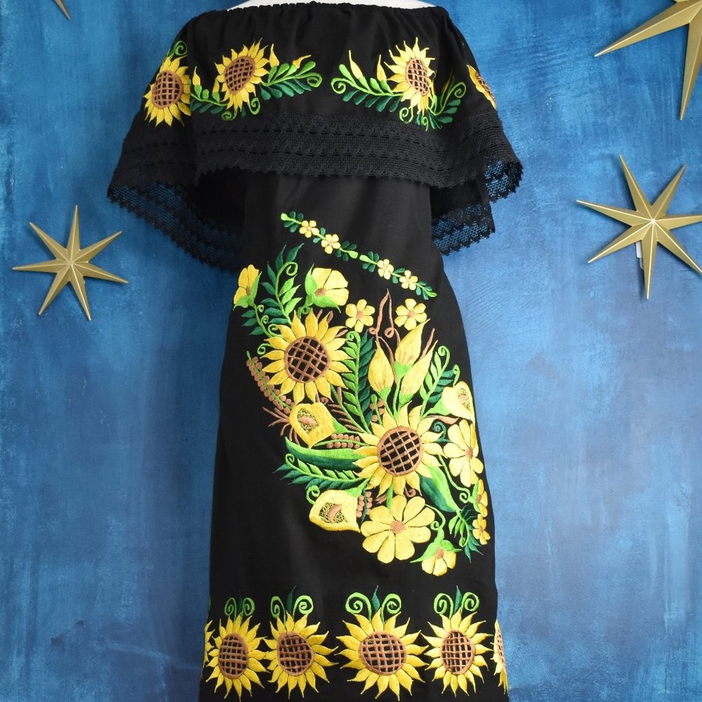 Off the Shoulder Sunflower Mexican Dress